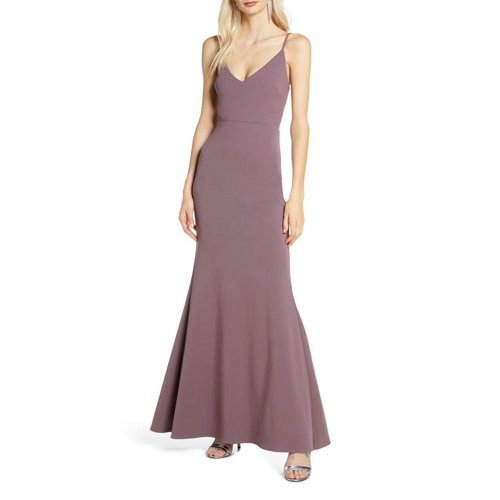 lulus v neck trumpet gown